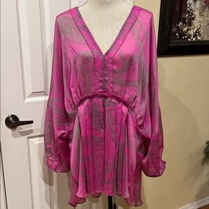 Lane Bryant Pink and Gray Semi-sheer Blouse/Tunic